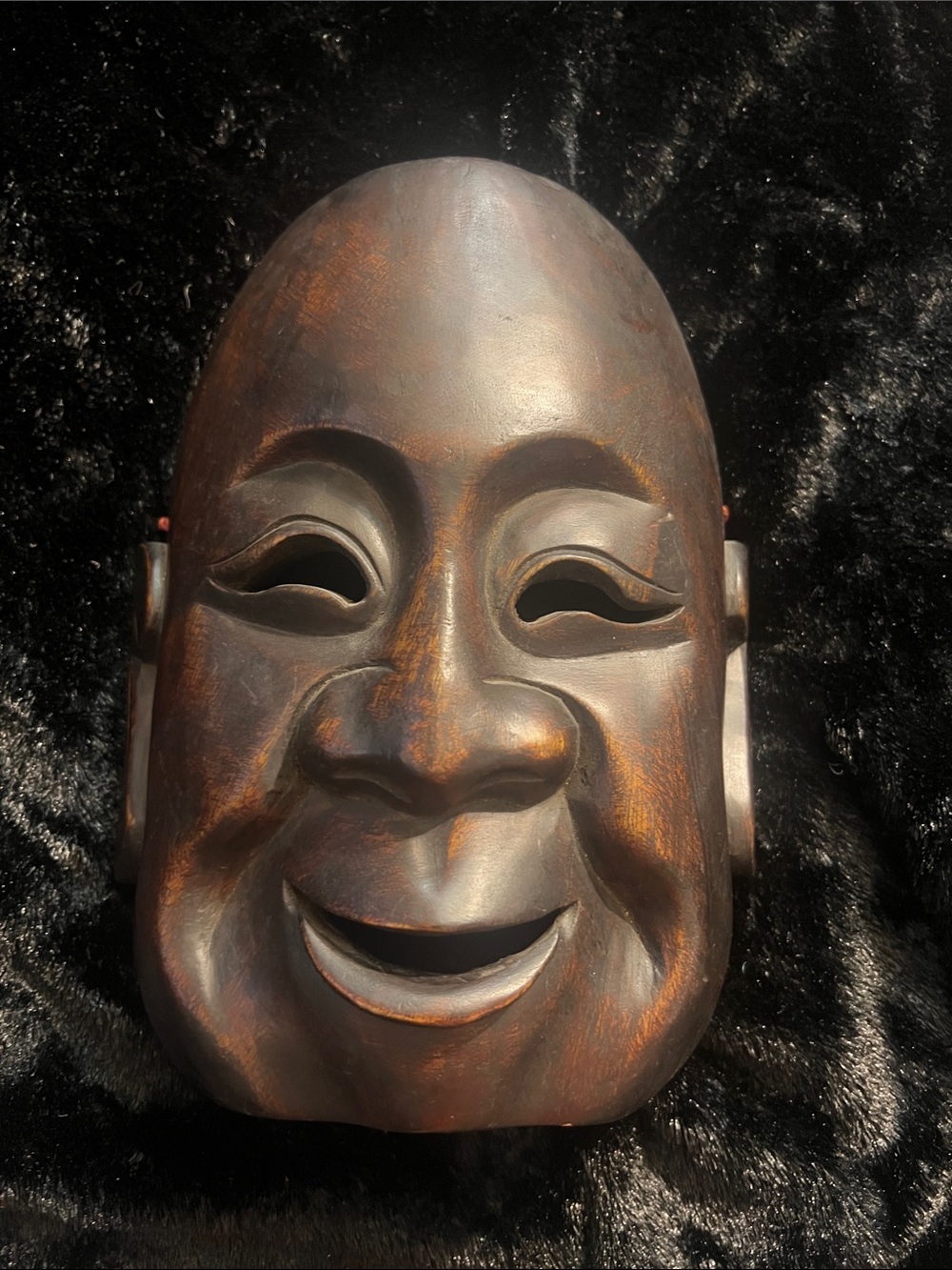 Vintage Hand-Carved Japanese Wood Smiling Mask